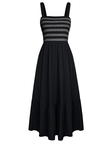 GRACE KARIN Damen Ärmellos Spaghettiträger Freizeitkleid Sommer Langes Strandkleider mit Taschen