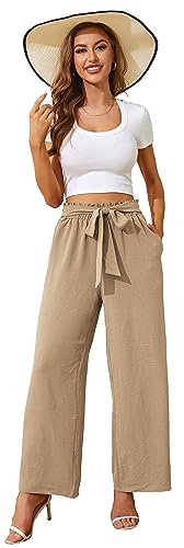 Actcat Damen Hose mit weitem Bein Leicht und Elegant Elastischer Bund Sommerhose mit Taschen für Legere Arbeit Geeignet