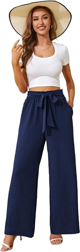 Actcat Damen Hose mit weitem Bein Leicht und Elegant Elastischer Bund Sommerhose mit Taschen für Legere Arbeit Geeignet