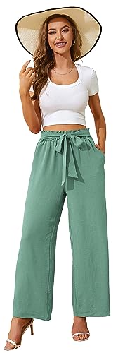 Actcat Damen Hose mit weitem Bein Leicht und Elegant Elastischer Bund Sommerhose mit Taschen für Legere Arbeit Geeignet