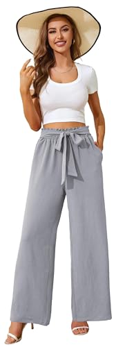 Actcat Damen Hose mit weitem Bein Leicht und Elegant Elastischer Bund Sommerhose mit Taschen für Legere Arbeit Geeignet