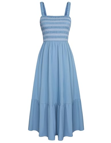 GRACE KARIN Damen Ärmellos Spaghettiträger Freizeitkleid Sommer Langes Strandkleider mit Taschen