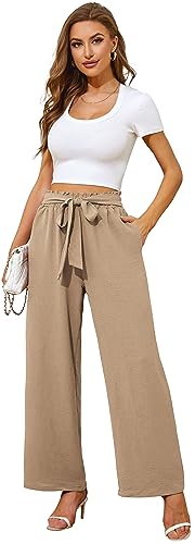 Actcat Damen Hose mit weitem Bein Leicht und Elegant Elastischer Bund Sommerhose mit Taschen für Legere Arbeit Geeignet