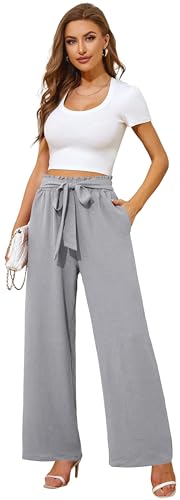 Actcat Damen Hose mit weitem Bein Leicht und Elegant Elastischer Bund Sommerhose mit Taschen für Legere Arbeit Geeignet