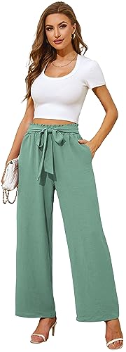 Actcat Damen Hose mit weitem Bein Leicht und Elegant Elastischer Bund Sommerhose mit Taschen für Legere Arbeit Geeignet