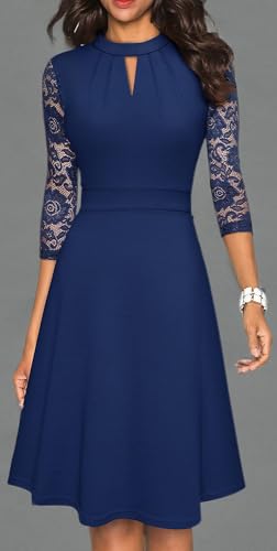 HOMEYEE Damen Elegant Hollow Out Spitze Swing Retro Party Cocktailkleid A234