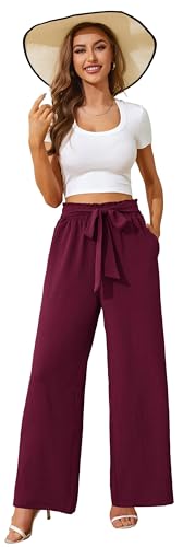 Actcat Damen Hose mit weitem Bein Leicht und Elegant Elastischer Bund Sommerhose mit Taschen für Legere Arbeit Geeignet