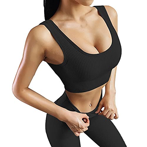 JN JANPRINT Workout-Outfits für Frauen 2-Teiliges Set,Nahtlos Yoga-Outfits Hohe Taille Leggings+Sport-BH Damen Trainingsanzüge Set