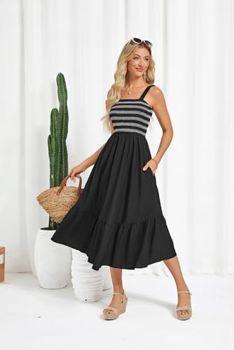 GRACE KARIN Damen Ärmellos Spaghettiträger Freizeitkleid Sommer Langes Strandkleider mit Taschen