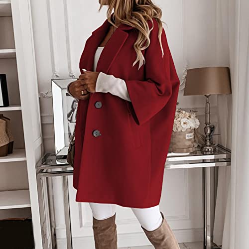 Wintermantel Damen Damen 3/4-Ärmel gekerbter Reverskragen zweireihiger Mantel Winter Wollmischung über Mäntel lange Jacken Damen-Jacken Herbst Cropped Jacke Damen Winter