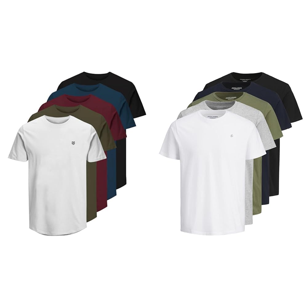 JACK & JONES Herren Rundhals T-Shirt JPRBLABRODY - Regular Fit 5er Pack XS S M L XL XXL 100% Baumwolle