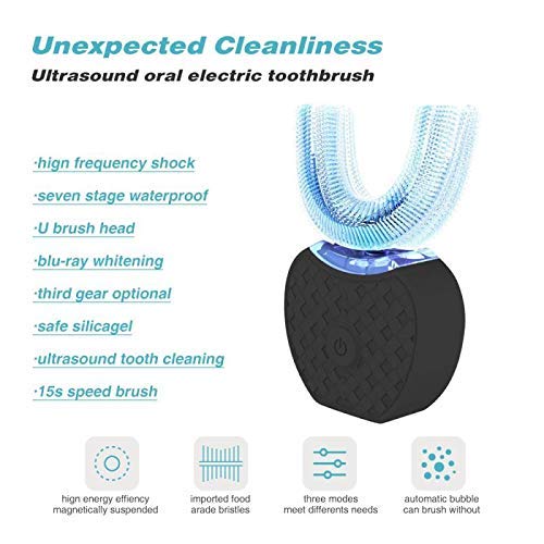 Automatic Ultrasonic Toothbrush for Adults 360° Electric Toothbrush 45 Inch Automatic Timer Wireless Charging Washable Travel Home Dual Use (Black, 1)