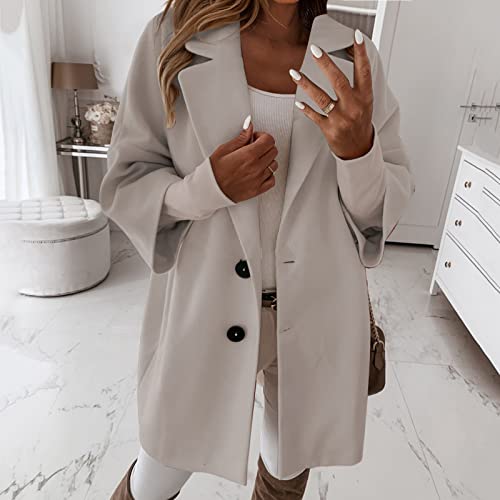 Wintermantel Damen Damen 3/4-Ärmel gekerbter Reverskragen zweireihiger Mantel Winter Wollmischung über Mäntel lange Jacken Damen-Jacken Herbst Cropped Jacke Damen Winter