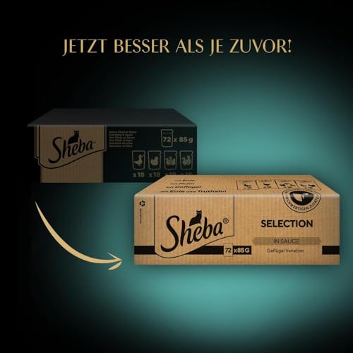 Sheba Katzennassfutter Selection in Sauce, 40 Portionsbeutel, 40x85g (1 Großpackung) – Katzenfutter nass, Geflügel Variation mit Ente, Huhn, Geflügel und Truthahn