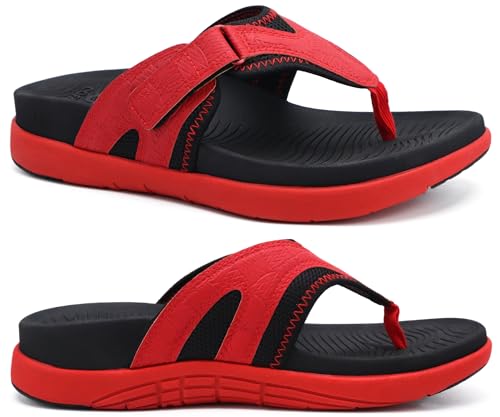 COFACE Sandalen Herren Zehentrenner Weiche Bequeme Flip Flops Arch Support Orthopädische Sommer Leder Sandalen für Herren Badelatschen Outdoor