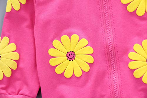 Yao 1-5 Jahre Kleinkind & kleine Mädchen Blumen drucken 3-teilige Sets Reißverschluss Jacke Langarm Rundhals T-Shirt und Hose
