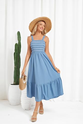 GRACE KARIN Damen Ärmellos Spaghettiträger Freizeitkleid Sommer Langes Strandkleider mit Taschen