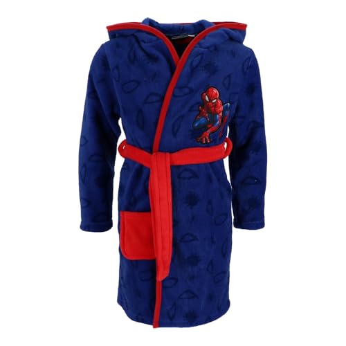 Marvel Spiderman Bademantel Kinder Jungen Fleece Spiderman Kinder Morgenmantel mit Kapuze Warm Geschenk Gr. 98-128cm