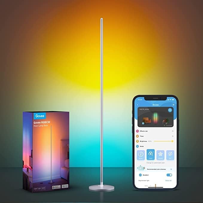 Govee RGBIC LED Stehlampe Wohnzimmer, WiFi Stehlampe Dimmbar, Arbeiten Sie mit Alexa und Google Assistant, 16 Millionen Farben, 58 Szenenmodi, Musikmodi, DIY-Modus für Schlafzimmer Gaming, Schwarz