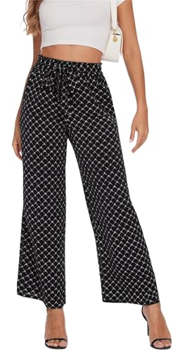 Actcat Damen Hose mit weitem Bein Leicht und Elegant Elastischer Bund Sommerhose mit Taschen für Legere Arbeit Geeignet