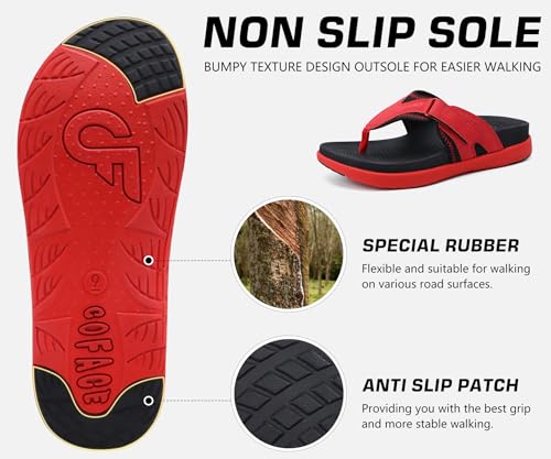 COFACE Sandalen Herren Zehentrenner Weiche Bequeme Flip Flops Arch Support Orthopädische Sommer Leder Sandalen für Herren Badelatschen Outdoor