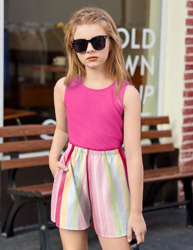 Arshiner Bekleidungssets Mädchen Sommer Lässige Mode Kinder Zweiteilig Kleidung Sets Shorts Einfarbig Tanktop und Shorts Sets Kinder 2-teiliges Strand-Outfits 5-13 Jahre