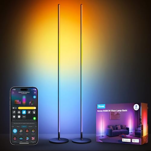 Govee RGBIC LED Stehlampe Wohnzimmer, WiFi Stehlampe Dimmbar, Arbeiten Sie mit Alexa und Google Assistant, 16 Millionen Farben, 58 Szenenmodi, Musikmodi, DIY-Modus für Schlafzimmer Gaming, Schwarz