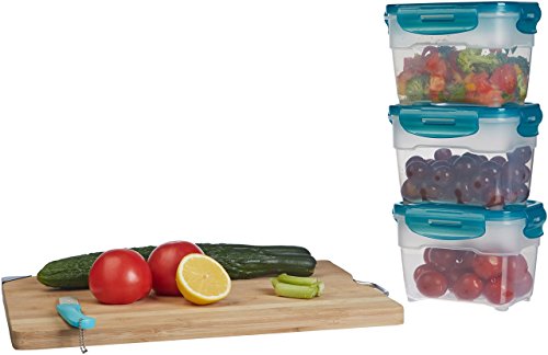 Amazon Basics Gefrierbehälter im Set, mit Deckel, luftdicht, auslaufsicher, stapelbar, für Kühlschrank/Gefriertruhe, BPA-frei, Kunststoff, mikrowellen- und spülmaschinenfest, 3 x 0.6 l, hellblau