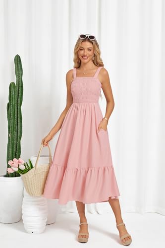 GRACE KARIN Damen Ärmellos Spaghettiträger Freizeitkleid Sommer Langes Strandkleider mit Taschen