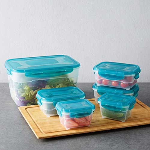 Amazon Basics Gefrierbehälter im Set, mit Deckel, luftdicht, auslaufsicher, stapelbar, für Kühlschrank/Gefriertruhe, BPA-frei, Kunststoff, mikrowellen- und spülmaschinenfest, 3 x 0.6 l, hellblau
