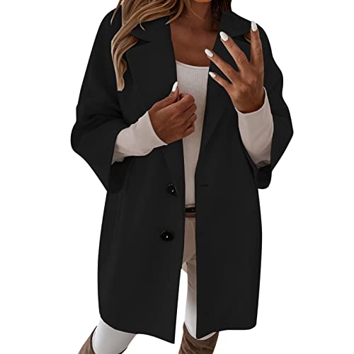 Wintermantel Damen Damen 3/4-Ärmel gekerbter Reverskragen zweireihiger Mantel Winter Wollmischung über Mäntel lange Jacken Damen-Jacken Herbst Cropped Jacke Damen Winter