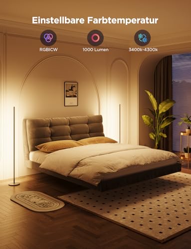 Govee RGBIC LED Stehlampe Wohnzimmer, WiFi Stehlampe Dimmbar, Arbeiten Sie mit Alexa und Google Assistant, 16 Millionen Farben, 58 Szenenmodi, Musikmodi, DIY-Modus für Schlafzimmer Gaming, Schwarz