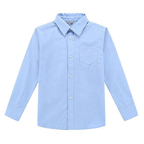 BIENZOE Jungen Schuluniform Lange ?rmel Knopf unten Oxford Hemd