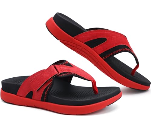 COFACE Sandalen Herren Zehentrenner Weiche Bequeme Flip Flops Arch Support Orthopädische Sommer Leder Sandalen für Herren Badelatschen Outdoor