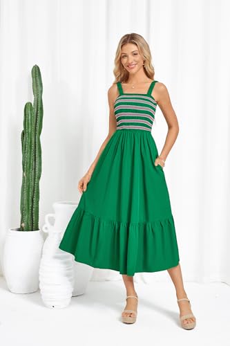 GRACE KARIN Damen Ärmellos Spaghettiträger Freizeitkleid Sommer Langes Strandkleider mit Taschen
