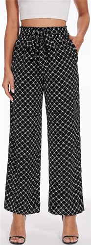 Actcat Damen Hose mit weitem Bein Leicht und Elegant Elastischer Bund Sommerhose mit Taschen für Legere Arbeit Geeignet