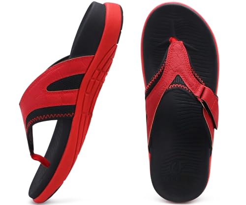 COFACE Sandalen Herren Zehentrenner Weiche Bequeme Flip Flops Arch Support Orthopädische Sommer Leder Sandalen für Herren Badelatschen Outdoor