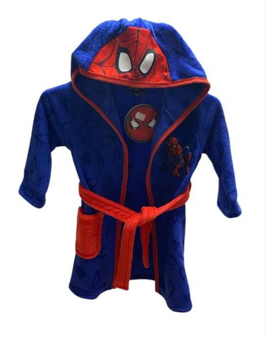 Marvel Spiderman Bademantel Kinder Jungen Fleece Spiderman Kinder Morgenmantel mit Kapuze Warm Geschenk Gr. 98-128cm