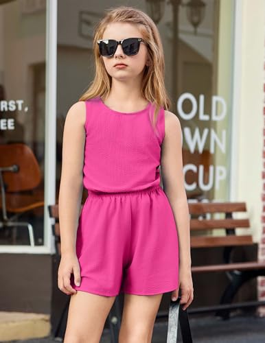 Arshiner Bekleidungssets Mädchen Sommer Lässige Mode Kinder Zweiteilig Kleidung Sets Shorts Einfarbig Tanktop und Shorts Sets Kinder 2-teiliges Strand-Outfits 5-13 Jahre