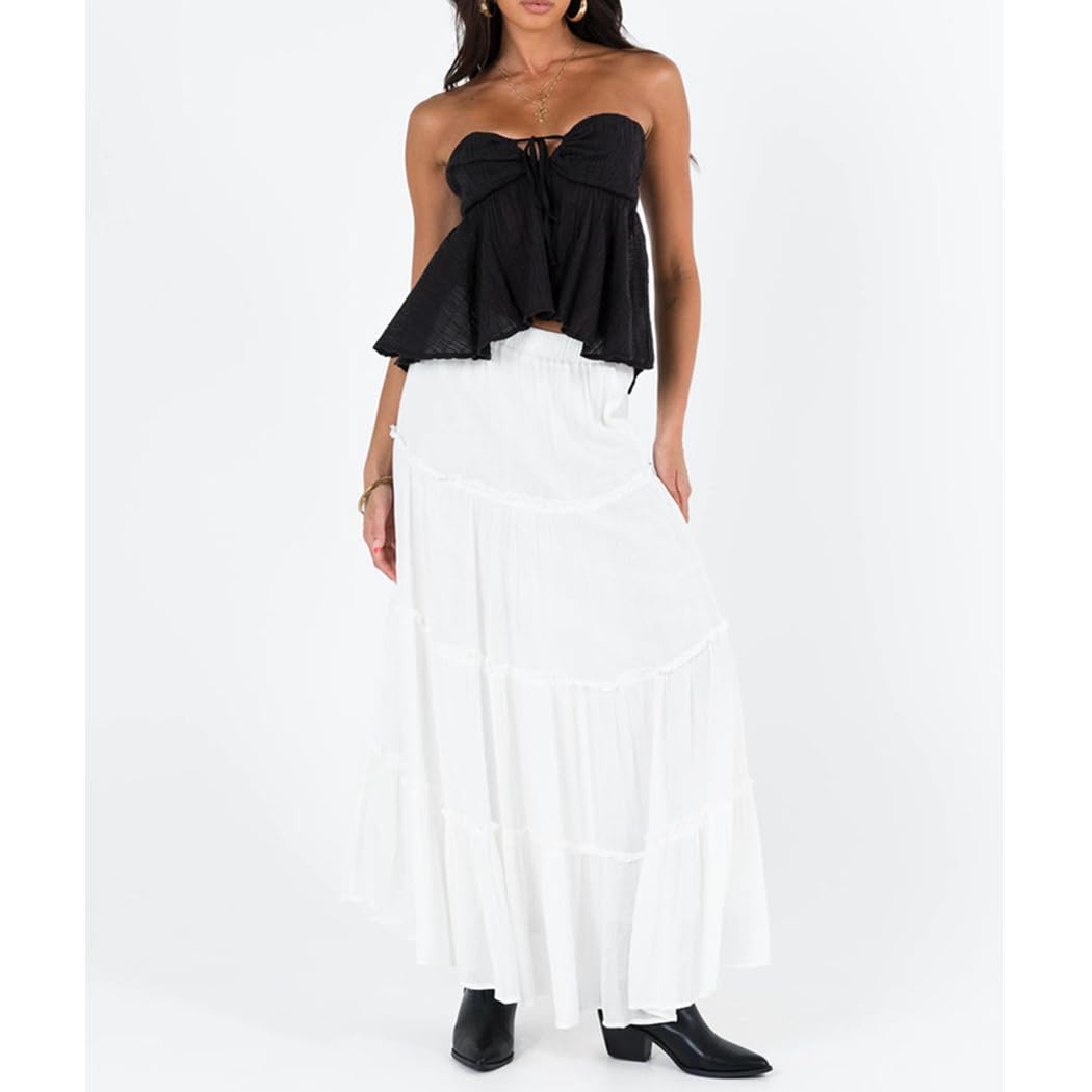 Geagodelia Damen Tube Top Sexy Bandeau Top Trägerloses Schulterfreies Oberteile Y2k Fashion Aesthetic Clothes Sommer Outfit Rückenfreies Crop Tops Streetwear
