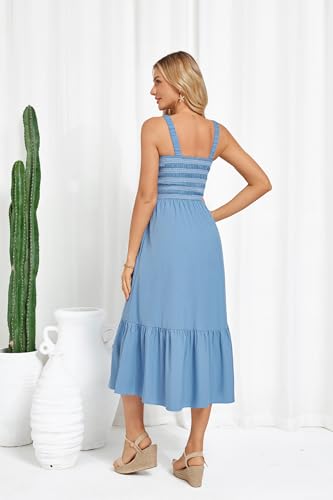 GRACE KARIN Damen Ärmellos Spaghettiträger Freizeitkleid Sommer Langes Strandkleider mit Taschen