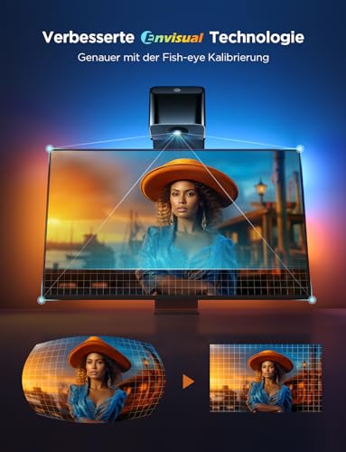 Govee TV Hintergrundbeleuchtung 3 Lite mit Fish-Eye Korrektur Funktion, Sync für 55-65 Zoll TVs, 3,6M RGBICW WiFi TV LED Strip mit Kamera, 4 Farben in 1 Lampenperle, Sprach- & APP-Steuerung