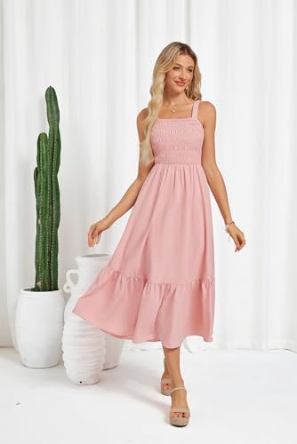 GRACE KARIN Damen Ärmellos Spaghettiträger Freizeitkleid Sommer Langes Strandkleider mit Taschen