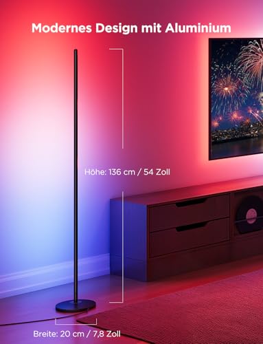 Govee RGBIC LED Stehlampe Wohnzimmer, WiFi Stehlampe Dimmbar, Arbeiten Sie mit Alexa und Google Assistant, 16 Millionen Farben, 58 Szenenmodi, Musikmodi, DIY-Modus für Schlafzimmer Gaming, Schwarz