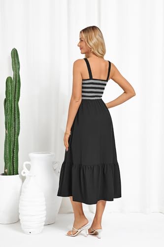 GRACE KARIN Damen Ärmellos Spaghettiträger Freizeitkleid Sommer Langes Strandkleider mit Taschen