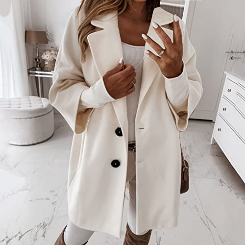 Wintermantel Damen Damen 3/4-Ärmel gekerbter Reverskragen zweireihiger Mantel Winter Wollmischung über Mäntel lange Jacken Damen-Jacken Herbst Cropped Jacke Damen Winter