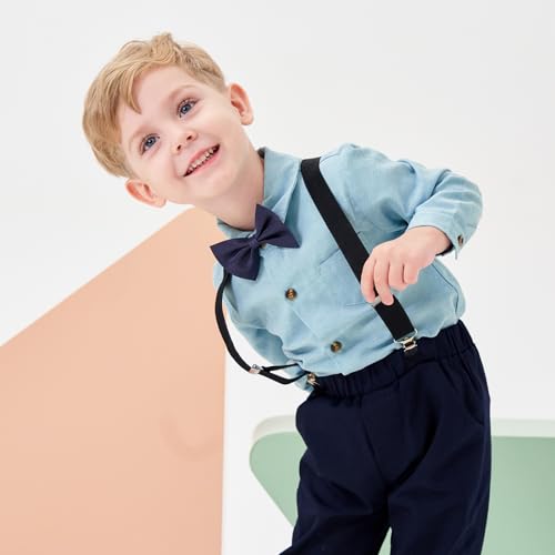 Volunboy Baby Jungen Anzug Set Bekleidung Hemd mit Fliege + Hosenträger Hosen Strampler Anzug