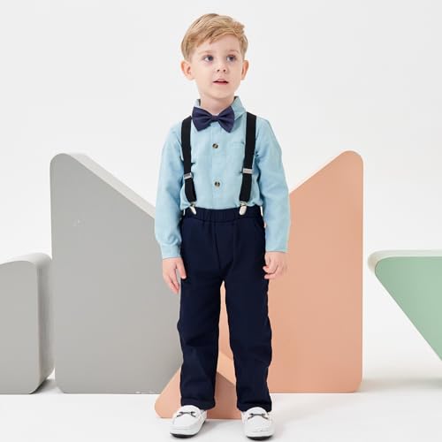 Volunboy Baby Jungen Anzug Set Bekleidung Hemd mit Fliege + Hosenträger Hosen Strampler Anzug