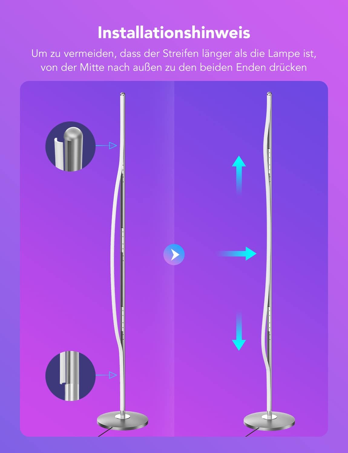 Govee RGBIC LED Stehlampe Wohnzimmer, WiFi Stehlampe Dimmbar, Arbeiten Sie mit Alexa und Google Assistant, 16 Millionen Farben, 58 Szenenmodi, Musikmodi, DIY-Modus für Schlafzimmer Gaming, Schwarz
