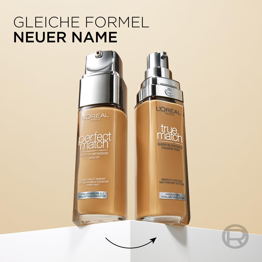 L'Oréal Paris Make up, Flüssige Foundation mit Hyaluron und Aloe Vera, True Match Make-Up, Nr. 5.N Sand, 30 ml